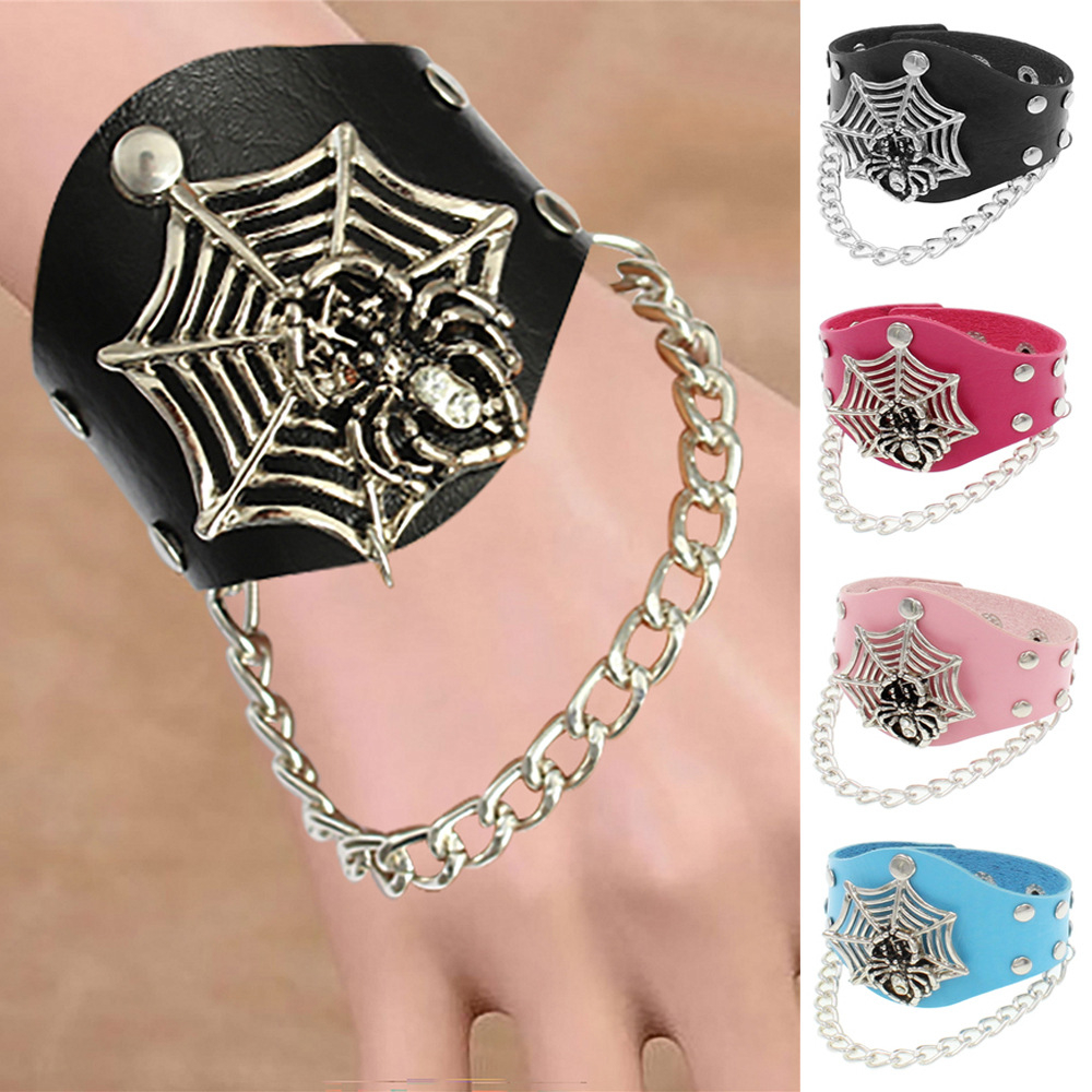 Vòng tay da mặt hình đầu lâu phong cách gothic nhiều màu sắc cho nam và nữ