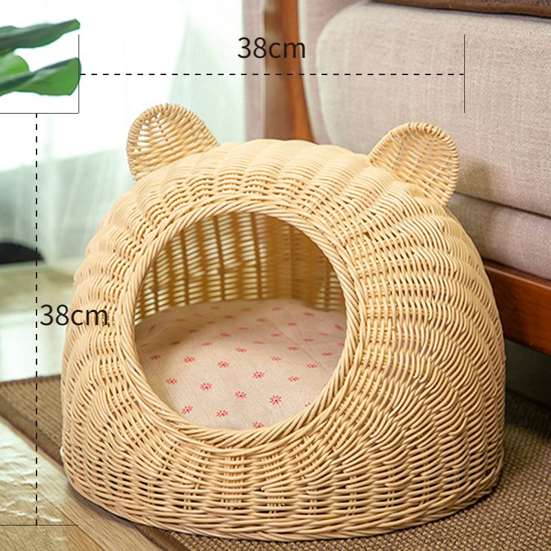 Có thể bán buôn Giường cho mèo Tai dễ thương Giả mây Dệt tay thoáng khí Tất cả các mùa Có thể giặt Nhà bán kín trong nhà Virgina056 Hàng giao ngay