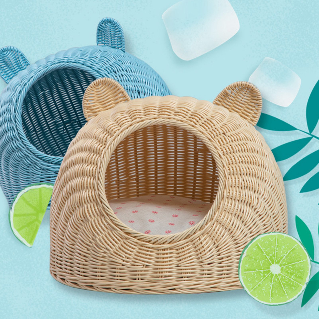 Có thể bán buôn Giường cho mèo Tai dễ thương Giả mây Dệt tay thoáng khí Tất cả các mùa Có thể giặt Nhà bán kín trong nhà Virgina056 Hàng giao ngay