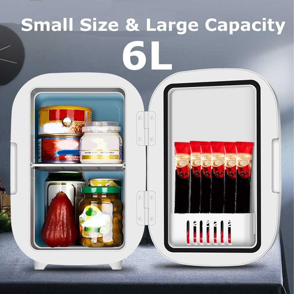 Tủ Lạnh Mini Đa Năng Im Lặng Mục Đích Kép Trang Điểm Cho Gia Đình Xe Ký Túc Xá Phích Cắm Màu Hồng 6L