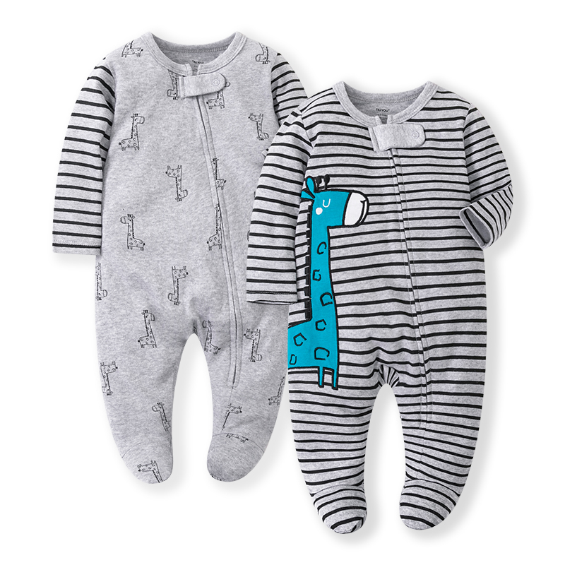 Bộ Đồ Ngủ Liền Thân Bằng cotton Có Khóa Kéo Đôi Màu Sắc Dành Cho Trẻ Sơ Sinh