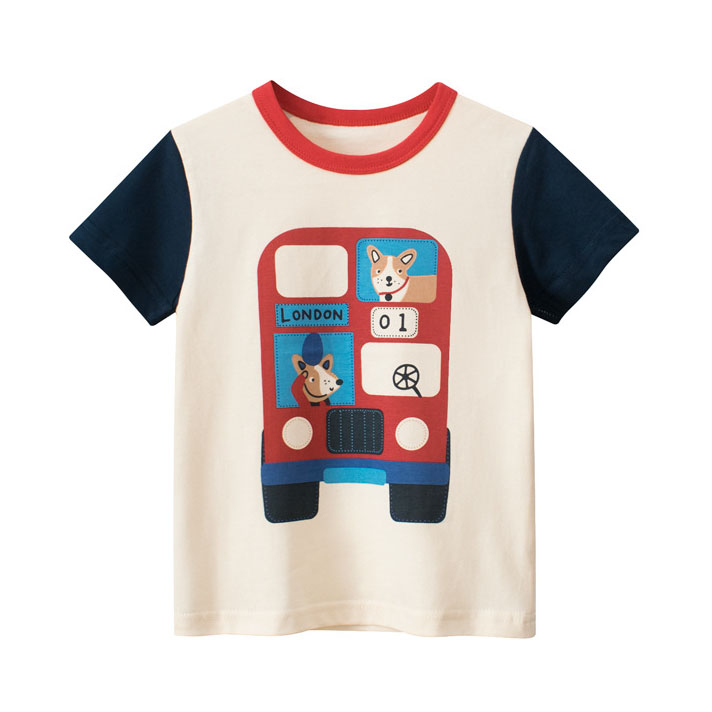 Áo Thun Cotton Tay Ngắn In Hình Xe Hơi Hoạt Hình 3D 4 Màu Thời Trang Mùa Hè Dành Cho Trẻ Em