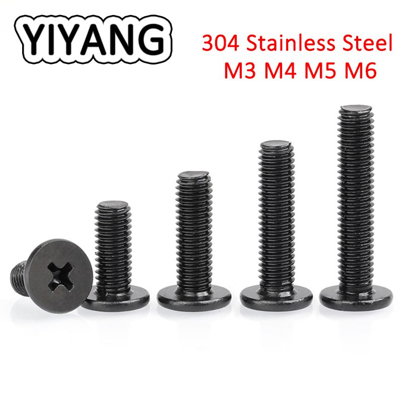 M3 m4 m5 m6 phillips vít đầu phẳng màu đen 304 vít máy tính đầu phẳng mỏng bằng thép không gỉ