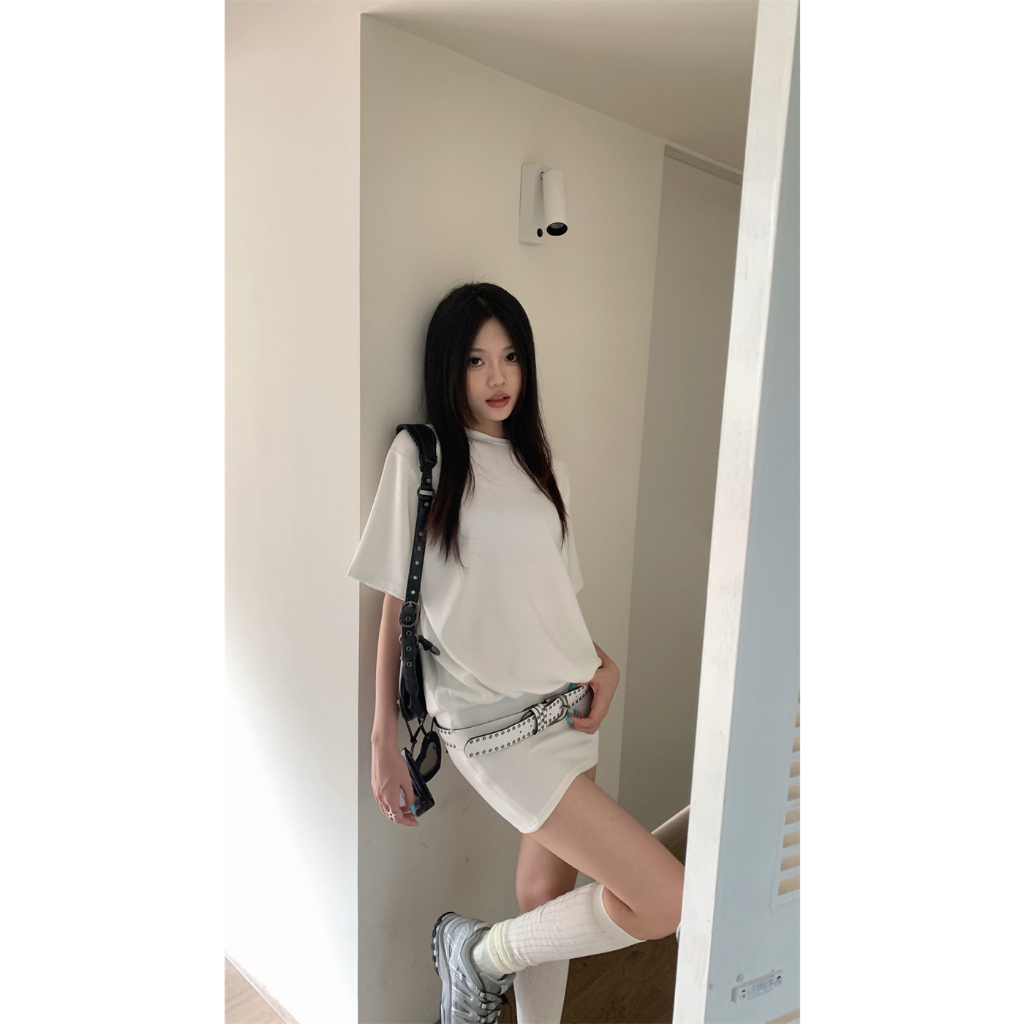 🍓Design Sense Casual Slimming Spicy Girl Versatile Short Sleeve Dress Women's Short Sleeve T-shirt Dress