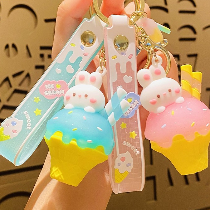 Móc Khóa Hình Thỏ Ăn Kem Dễ Thương