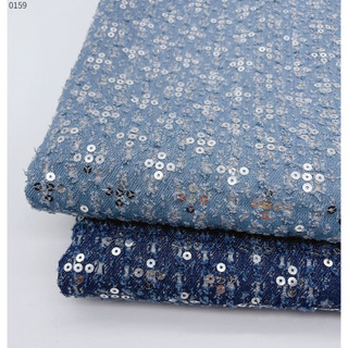 [cổ phiếu có sẵn] Vải Denim Dày Dặn Thêu Họa Tiết Đính Kim Sa 55 Inches = 140cm cm, vải cotton nguyên chất, vải denim thời trang