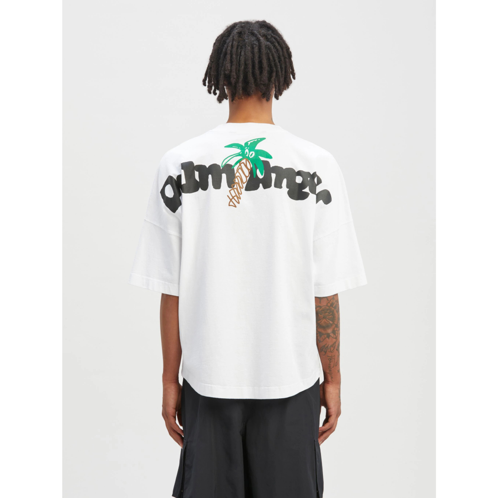 Palm PA Vintage Street OS Edition Coconut Tree Back Letter Angels Pattern Printed Short Sleeve Casual Loose American Fashion T-shirt
