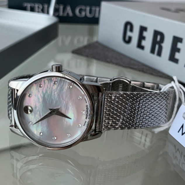 Đồng Hồ Đeo Tay movado Dây Đeo Bằng Thép Không Gỉ Đính Đá Sapphire Sang Trọng Cho Nữ