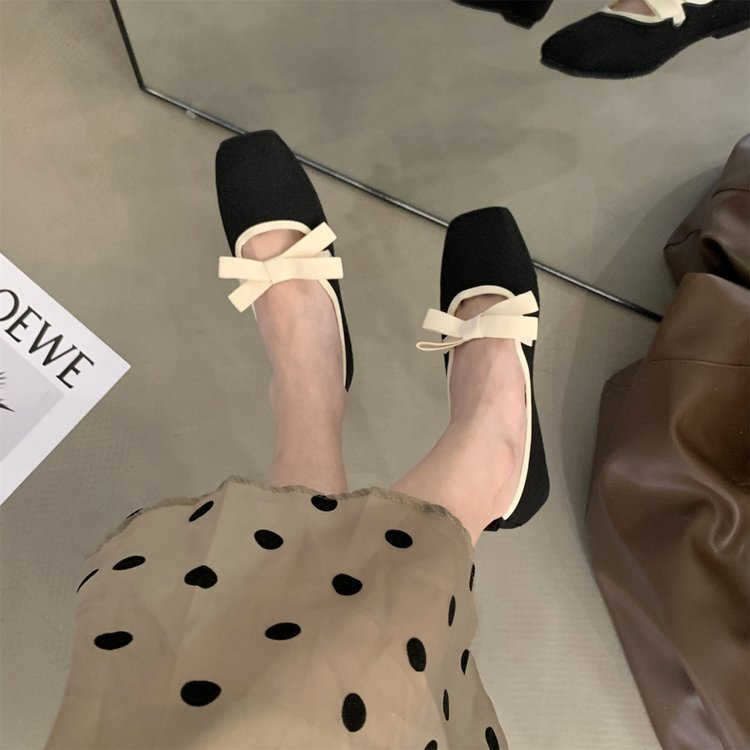 Giày Búp Bê Mũi Vuông Đế Mềm Đính Nơ Thời Trang Mùa Hè Cho Nữ