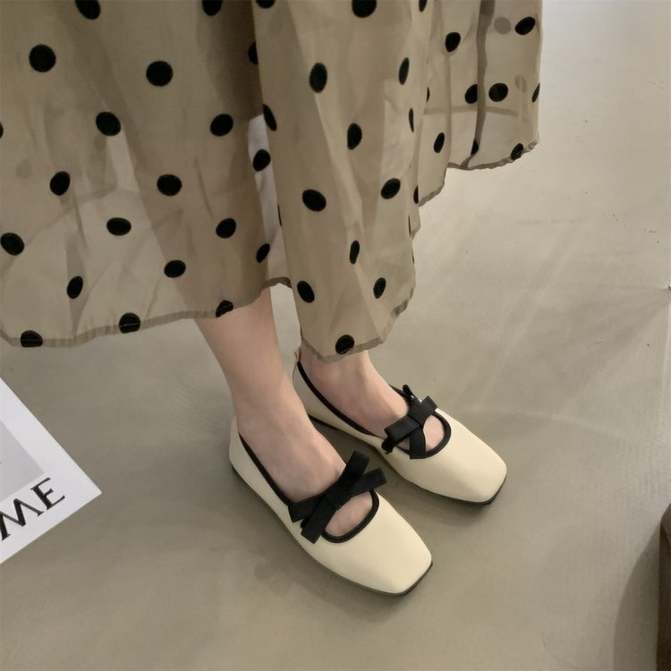 Giày Búp Bê Mũi Vuông Đế Mềm Đính Nơ Thời Trang Mùa Hè Cho Nữ