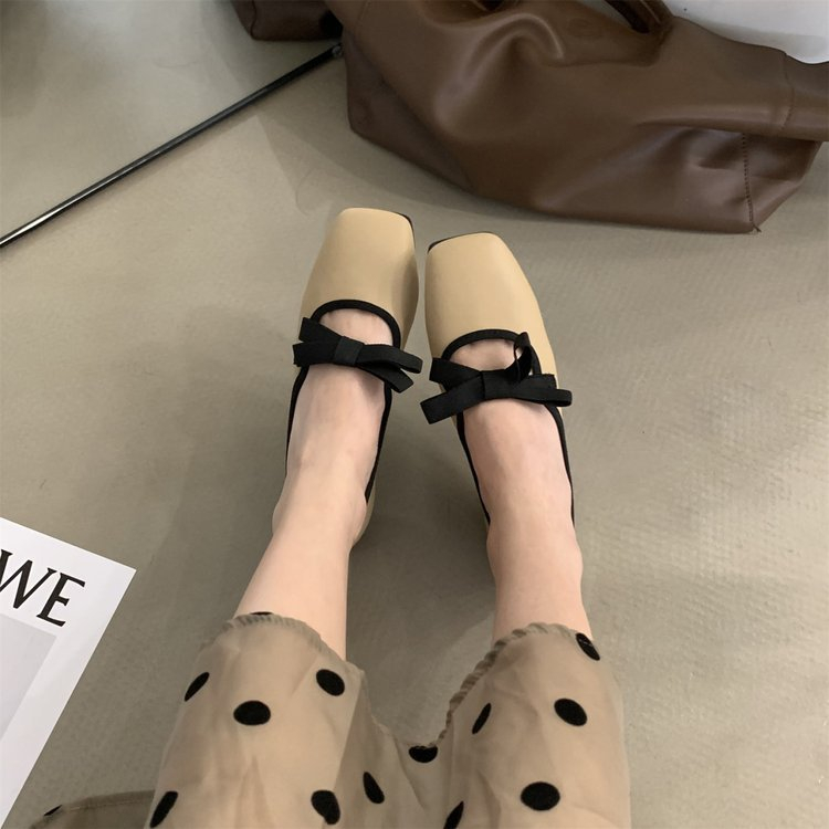 Giày Búp Bê Mũi Vuông Đế Mềm Đính Nơ Thời Trang Mùa Hè Cho Nữ