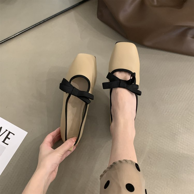 Giày Búp Bê Mũi Vuông Đế Mềm Đính Nơ Thời Trang Mùa Hè Cho Nữ