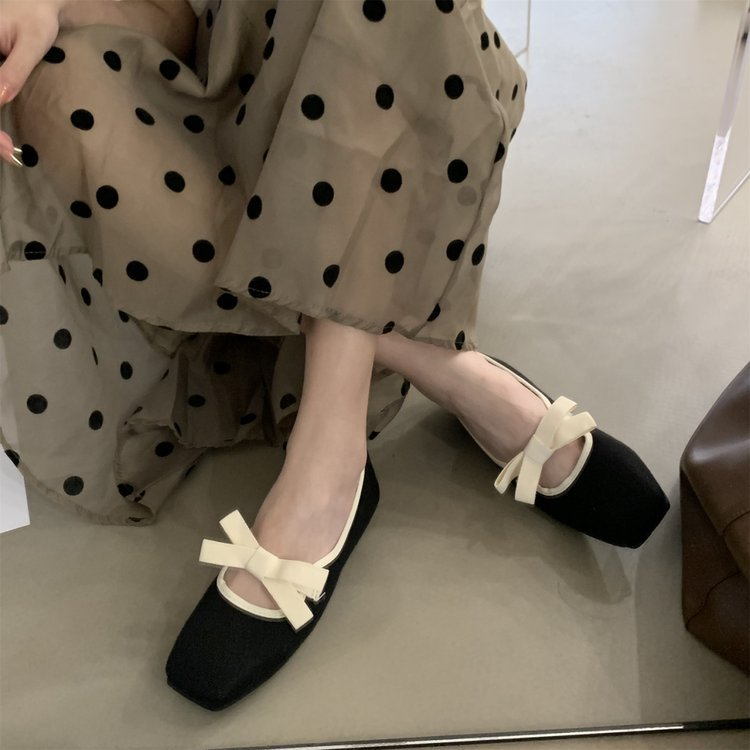 Giày Búp Bê Mũi Vuông Đế Mềm Đính Nơ Thời Trang Mùa Hè Cho Nữ