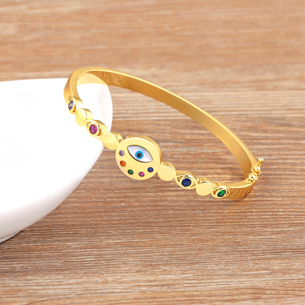 Thổ nhĩ kỳ lucky evil eye phụ nữ vòng tay sáng bóng rhinestone đồng khối zirconia trang sức vòng đeo tay phụ kiện cô gái quà tặng