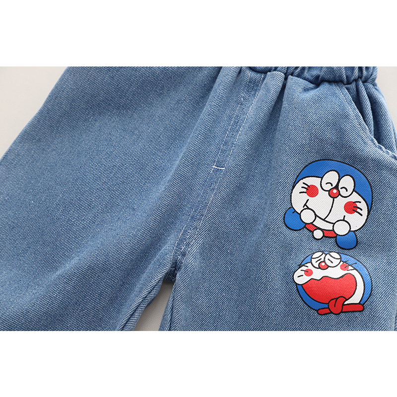 Set Đồ 3 Món Gồm Áo Hoodie Cotton In Hình Hoạt Hình Doraemon + Quần Denim Cho Bé