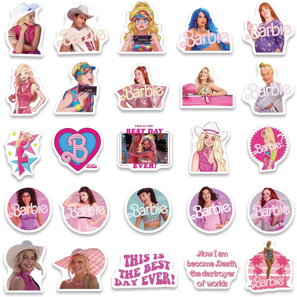 Bộ 50 Sticker Hoạt Hình Barbie Chống Thấm Nước Dễ Thương Trang Trí Ván Trượt