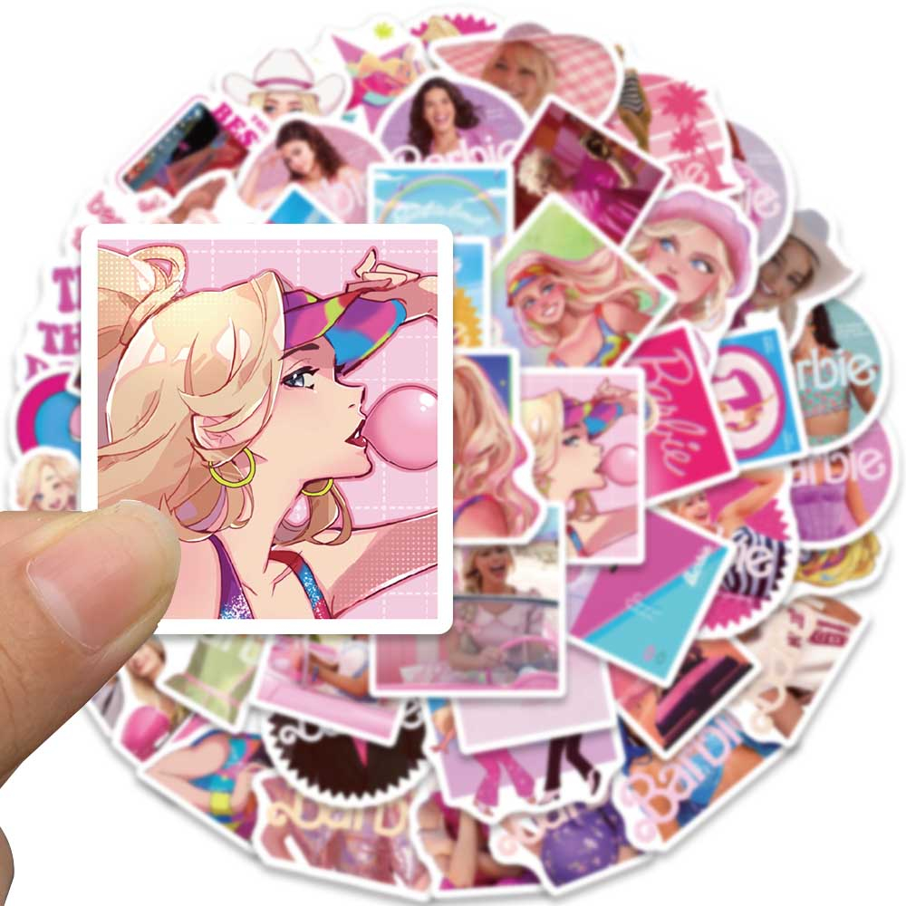 Bộ 50 Sticker Hoạt Hình Barbie Chống Thấm Nước Dễ Thương Trang Trí Ván Trượt
