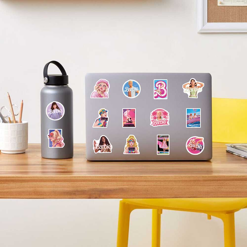 Bộ 50 Sticker Hoạt Hình Barbie Chống Thấm Nước Dễ Thương Trang Trí Ván Trượt