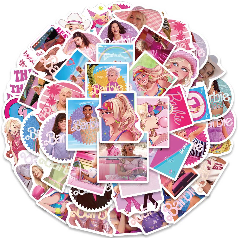 Bộ 50 Sticker Hoạt Hình Barbie Chống Thấm Nước Dễ Thương Trang Trí Ván Trượt
