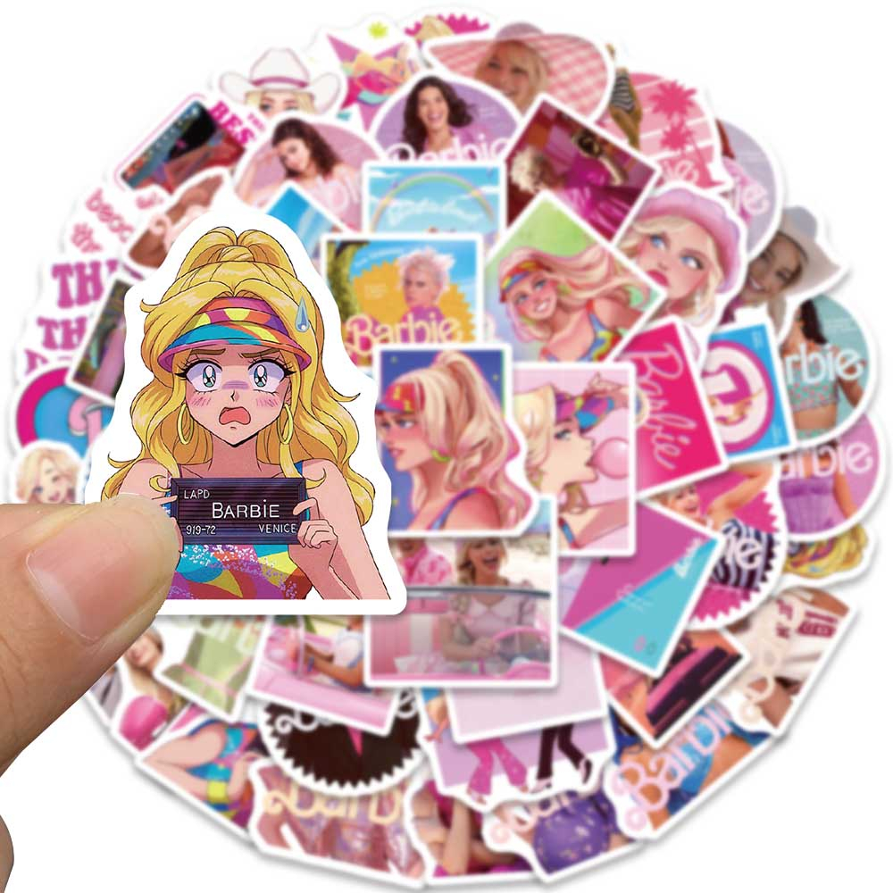 Bộ 50 Sticker Hoạt Hình Barbie Chống Thấm Nước Dễ Thương Trang Trí Ván Trượt