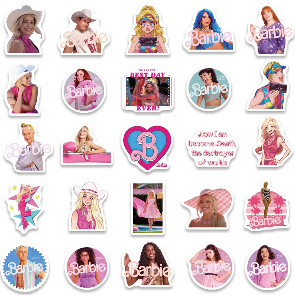 Bộ 50 Sticker Hoạt Hình Barbie Chống Thấm Nước Dễ Thương Trang Trí Ván Trượt