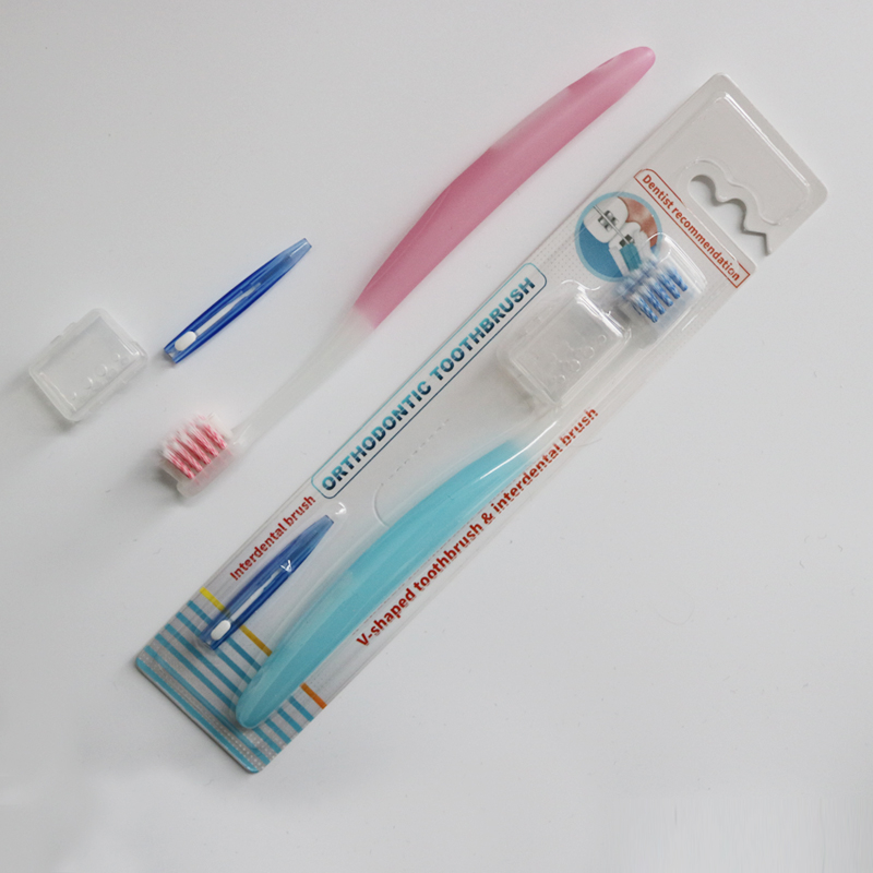 Set 2 Bàn Chải Đánh Răng Kèm Nắp Đậy   Orthodontic toothbrush interdental brush kit
