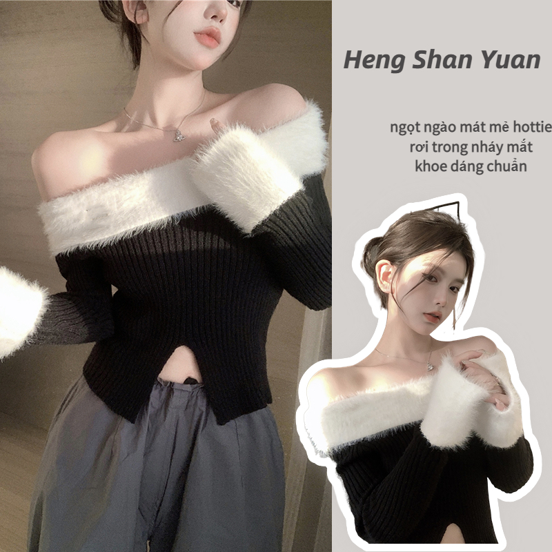 Áo sweater Dài Tay Lệch Vai Phong Cách Thu Đông Mới Cho Nữ