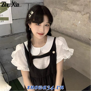 Zhu Xia Đầm Sơ Mi Giả Hai Lớp Cổ Búp Bê Dễ Thương Thời Trang Mùa Hè Cho Nữ