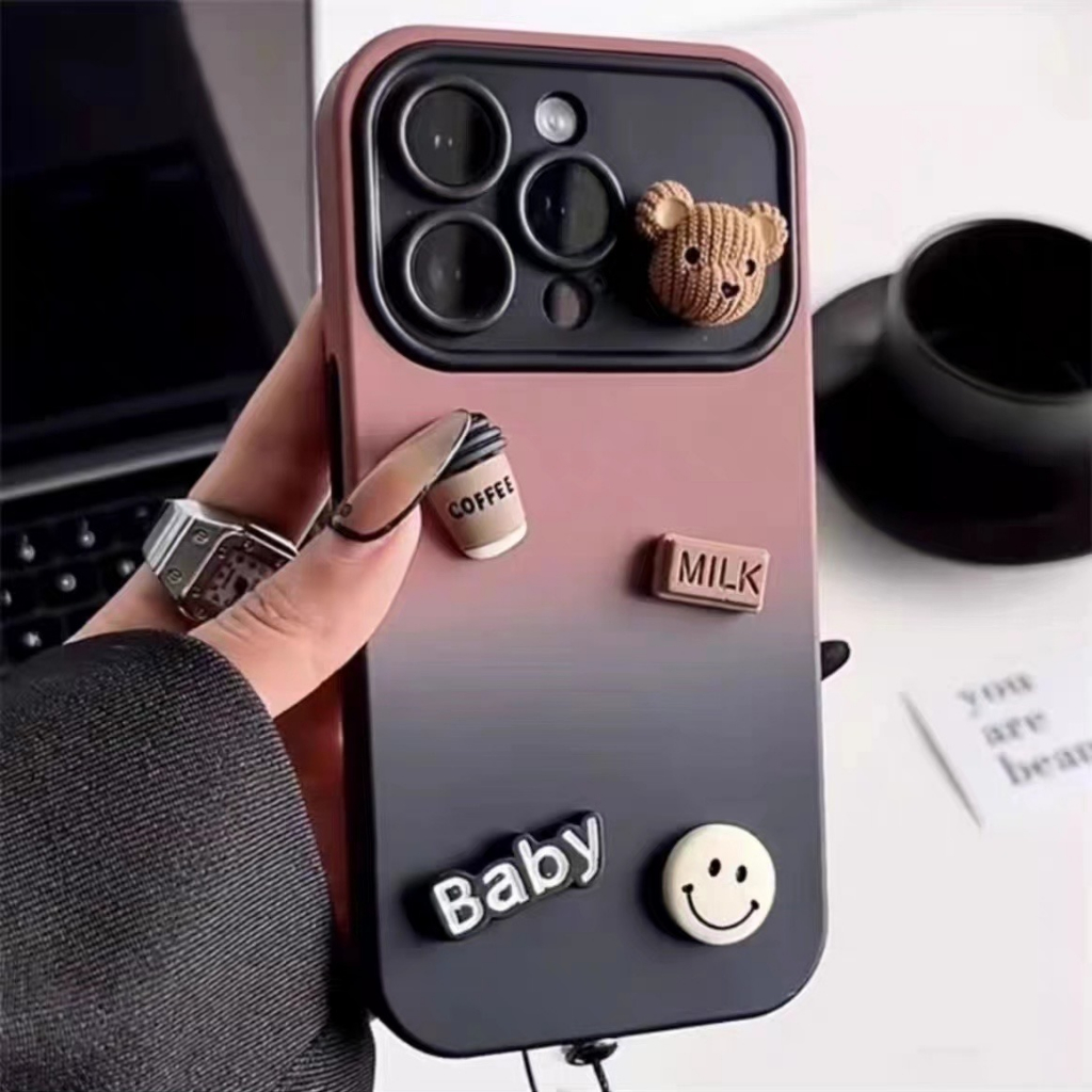 Ốp Điện Thoại tpu Mềm Hình Gấu 3D Màu Gradient Cho Iphone14 14 Pro 14 Pro Max 11 12 promax 13 Pro Max xsmax xr x xs