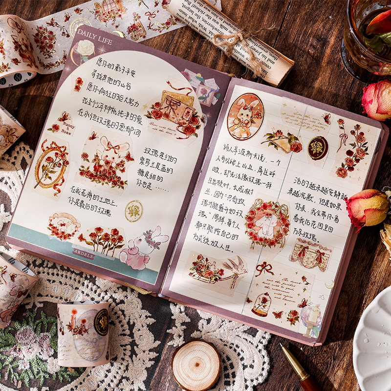 Mr. Paper 300cm/cuộn Và băng giấy Phim hoạt hình dễ thương Thỏ bông hồng Loạt minh họa Sáng tạo hot Tài liệu dán nền móng tay gogolkar Chai DIY Văn phòng phẩm trang trí băng