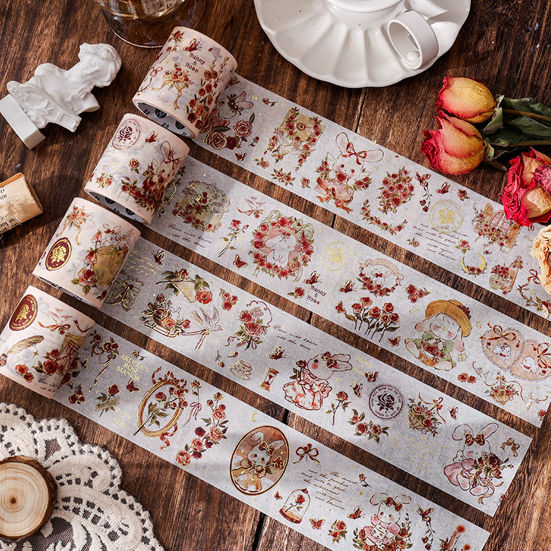 Mr. Paper 300cm/cuộn Và băng giấy Phim hoạt hình dễ thương Thỏ bông hồng Loạt minh họa Sáng tạo hot Tài liệu dán nền móng tay gogolkar Chai DIY Văn phòng phẩm trang trí băng