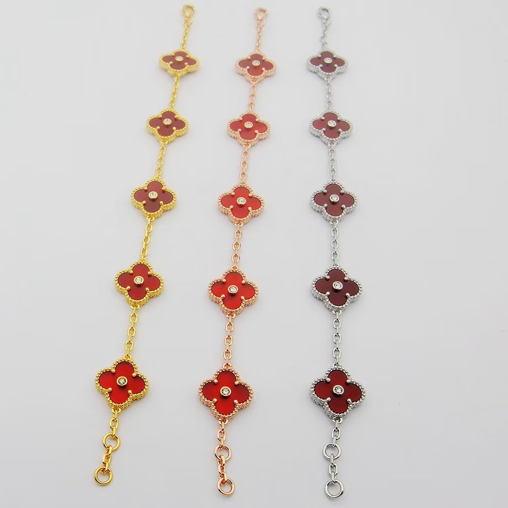 Vòng Tay Đơn Hình Cỏ Bốn Lá Đính Hạt Kim Cương Đơn Giản Thời Trang Mới V & CA