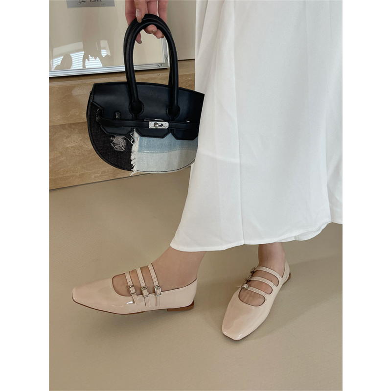 Giày Búp Bê Da Mềm Mũi Vuông Phong Cách Retro Thời Trang Size 35-41