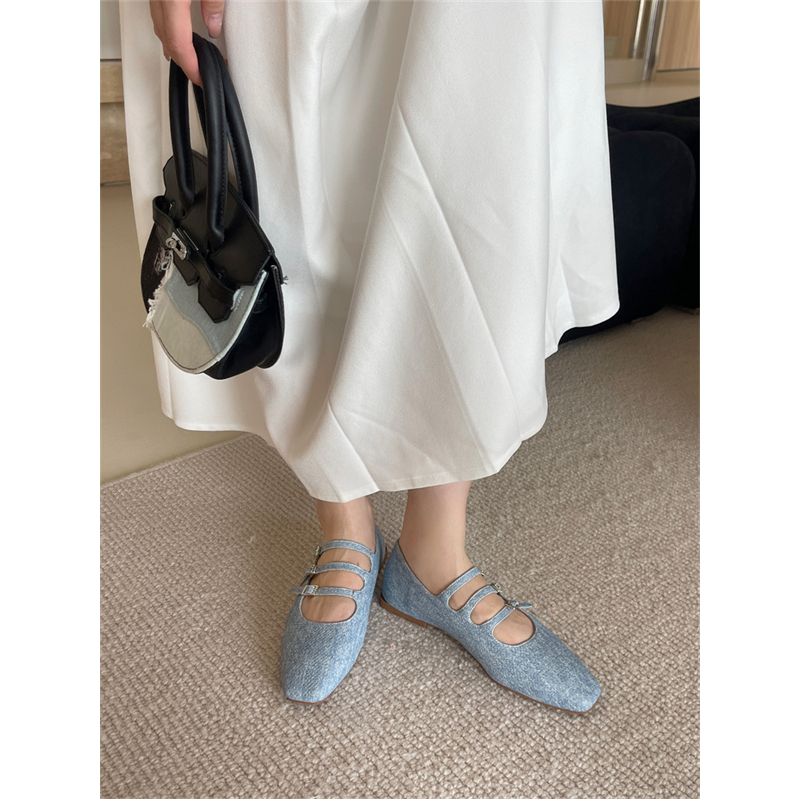 Giày Búp Bê Da Mềm Mũi Vuông Phong Cách Retro Thời Trang Size 35-41