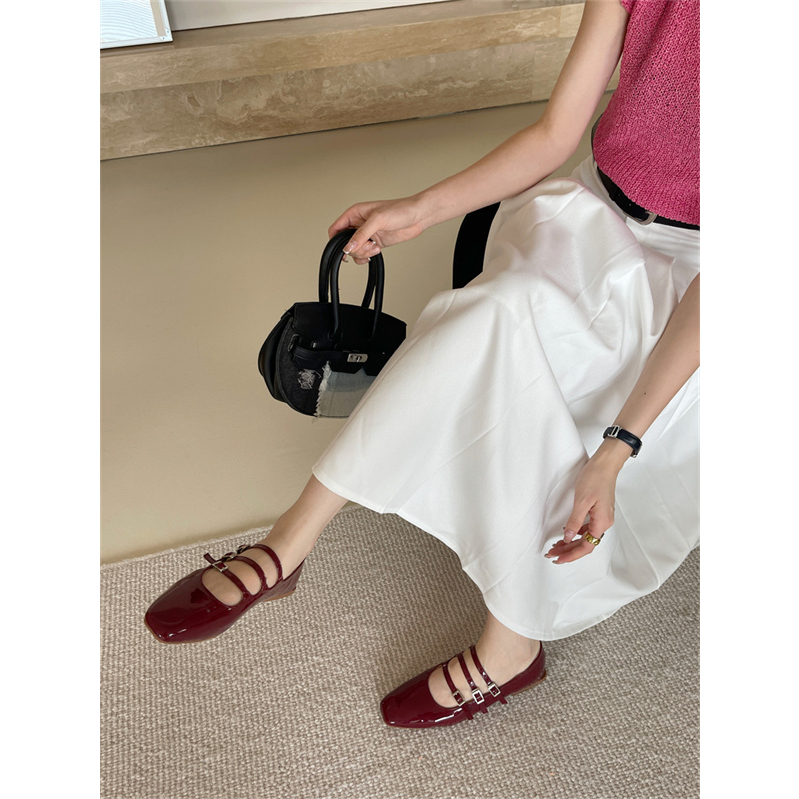 Giày Búp Bê Da Mềm Mũi Vuông Phong Cách Retro Thời Trang Size 35-41