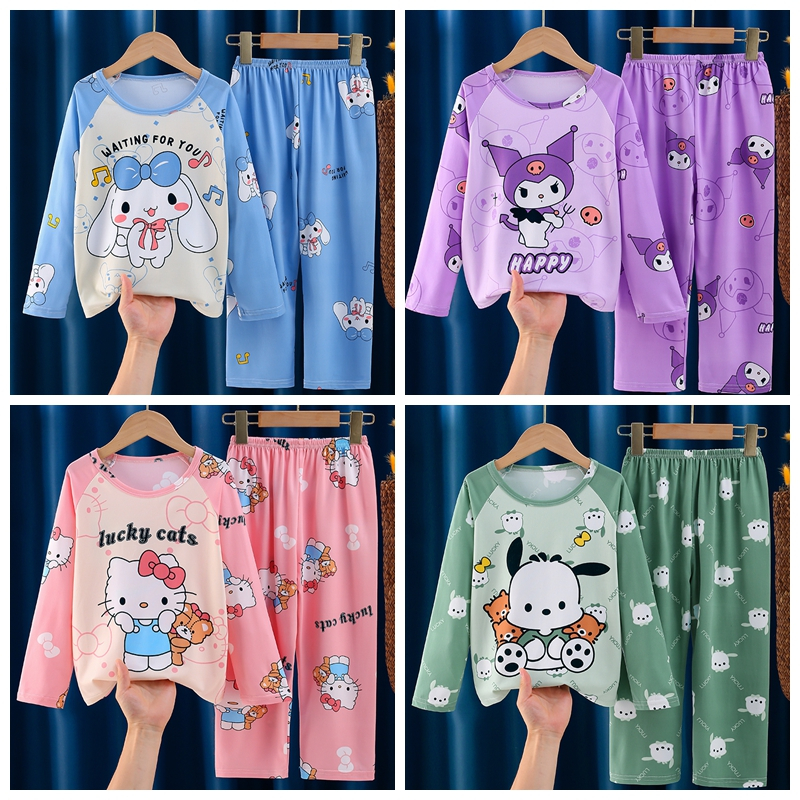 Bộ Đồ Ngủ Trẻ Em Tay Dài Cổ Tròn In Hình Hoạt Hình Dễ Thương