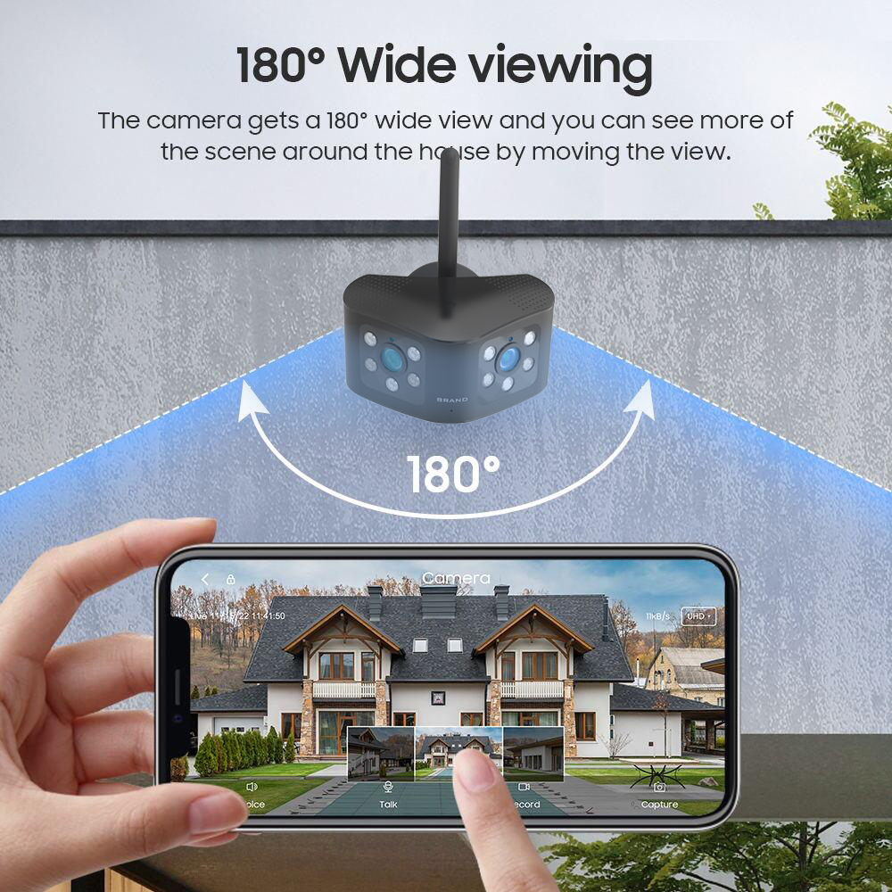 LLSEE 8MP 4K 8X Zoom, Camera 2 mắt ngoài trời, Camera WIFI không dây 180 độ Panorama, Tầm nhìn ban đêm đầy màu sắc Không thấm nước Cuộc gọi hai chiều