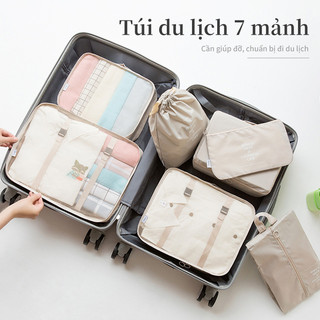 Set 7/8/9 túi đựng đồ du lịch đa năng sắp xếp đồ tiện dụng khóa zip chống thấm túi vải nylon đựng