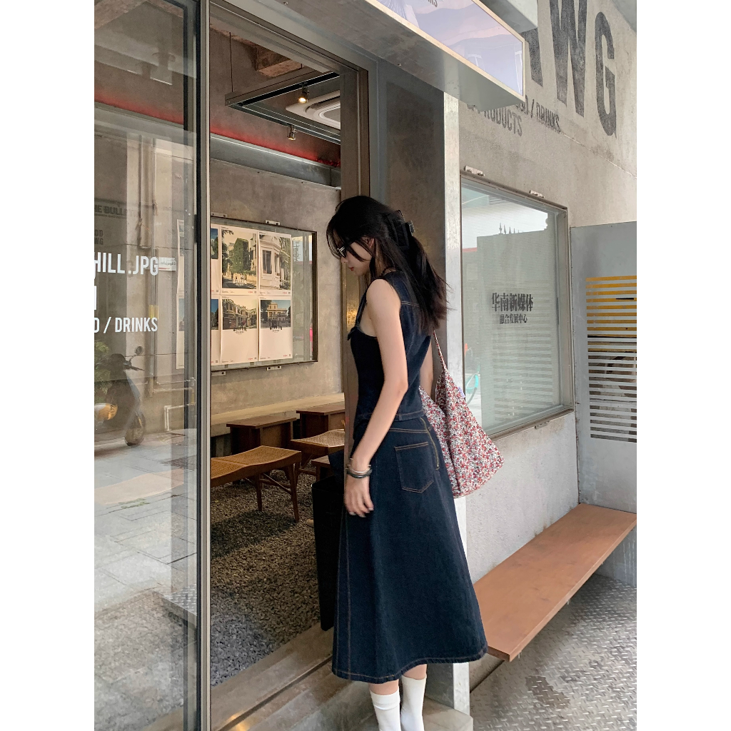 Set Áo Denim Không Tay Và Chân Váy Phong Cách Retro Cho Nữ