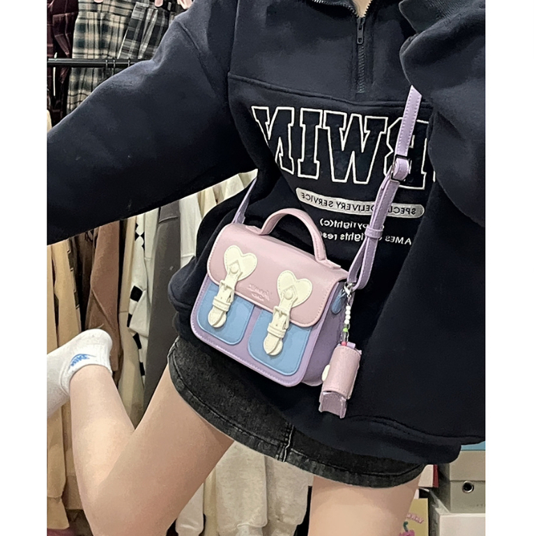 Túi xách JUSTSTAR hình vuông nhỏ nhắn màu kem xinh xắn phong cách Nhật Hàn