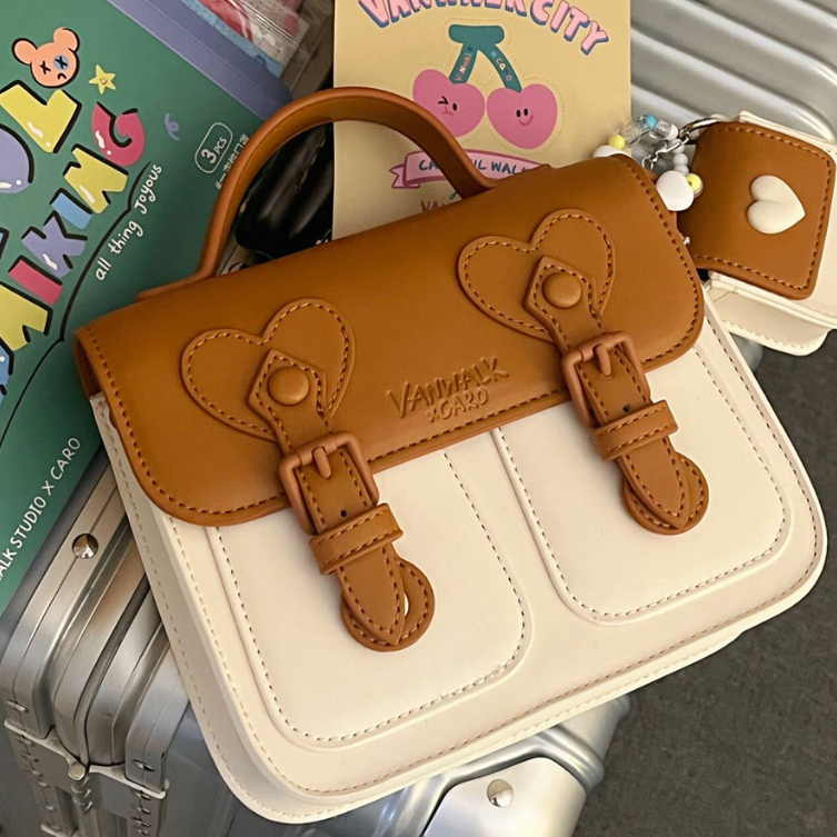 Túi xách JUSTSTAR hình vuông nhỏ nhắn màu kem xinh xắn phong cách Nhật Hàn