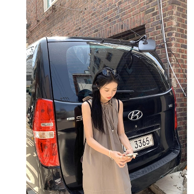 Đầm Hai Dây Dáng Chữ A Màu Xám Thời Trang Mùa Hè Cho Nữ