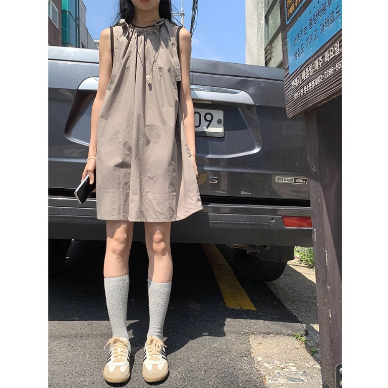 Đầm Hai Dây Dáng Chữ A Màu Xám Thời Trang Mùa Hè Cho Nữ