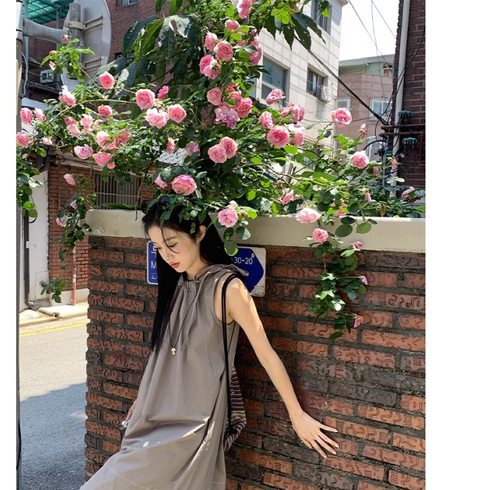 Đầm Hai Dây Dáng Chữ A Màu Xám Thời Trang Mùa Hè Cho Nữ