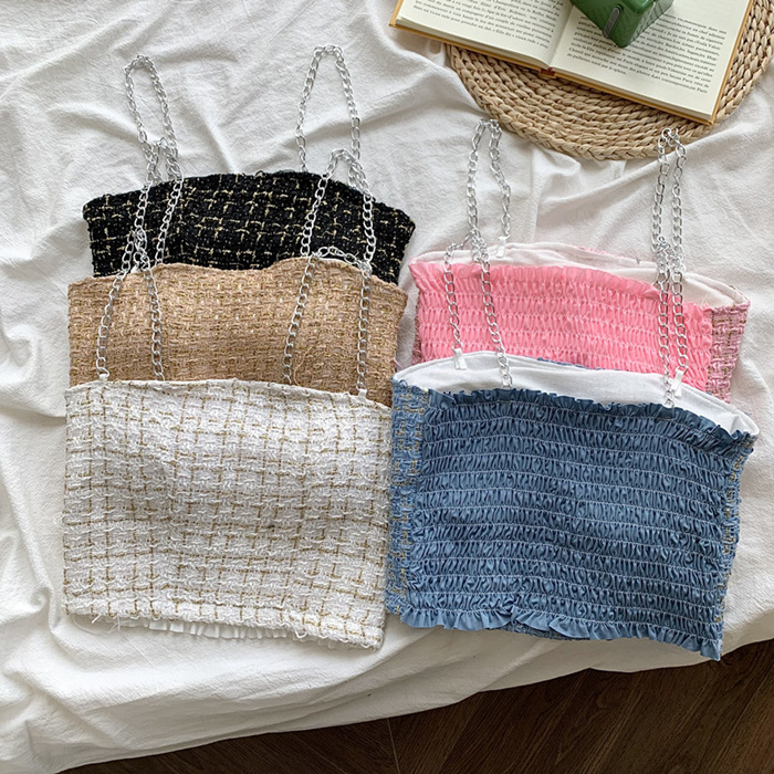 Áo Nữ Hai Dây Áo Croptop Không Tay Họa Tiết Sọc Caro Thời Trang Cho Nữ áo Barbie