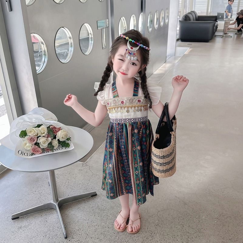Đầm Hán phục tay cánh tiên dân tộc mùa hè phong cách công chúa cho bé gái