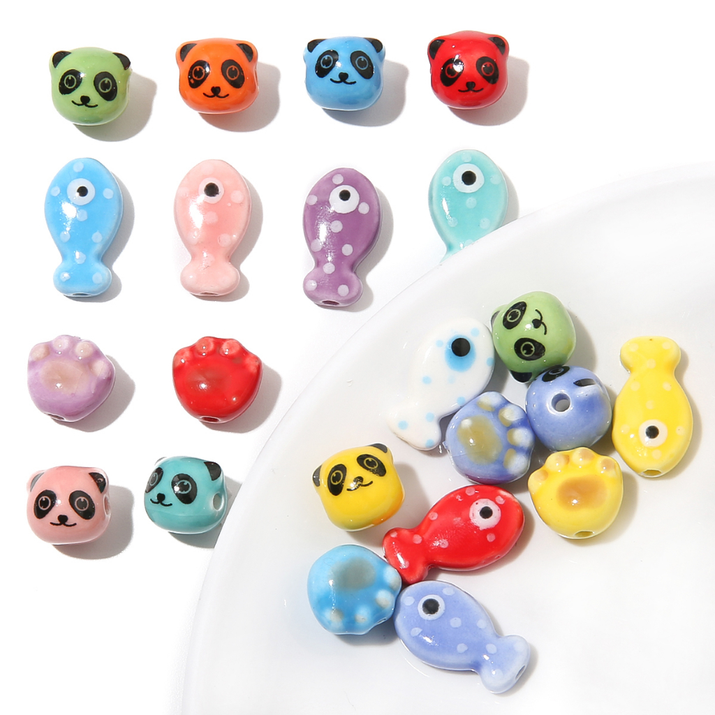 Beadia Túi 10 Hạt Sứ In Hình Móng Vuốt Mèo / Gấu Trúc / Cá Nhiều Màu Sắc Dùng Làm Trang Sức DIY