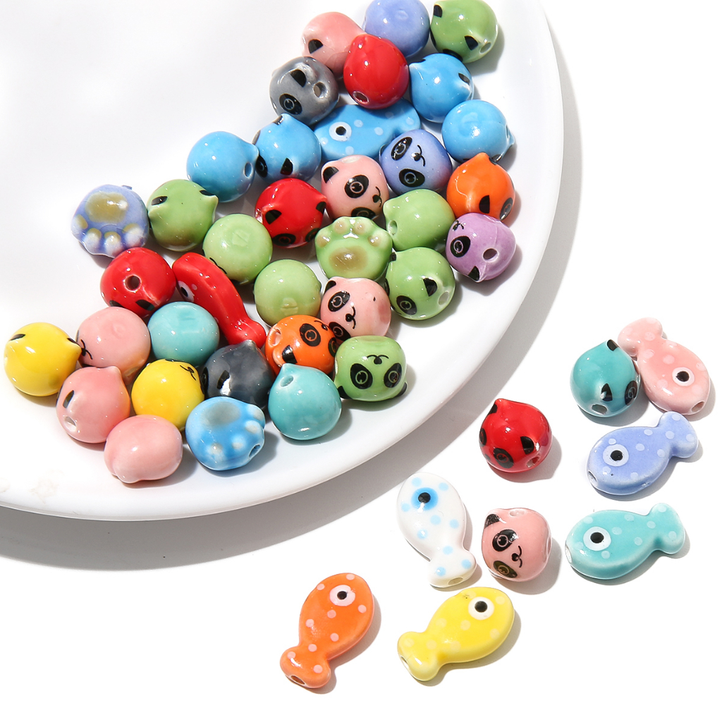 Beadia Túi 10 Hạt Sứ In Hình Móng Vuốt Mèo / Gấu Trúc / Cá Nhiều Màu Sắc Dùng Làm Trang Sức DIY