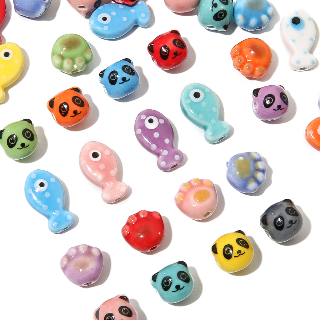 Beadia Túi 10 Hạt Sứ In Hình Móng Vuốt Mèo / Gấu Trúc / Cá Nhiều Màu Sắc Dùng Làm Trang Sức DIY