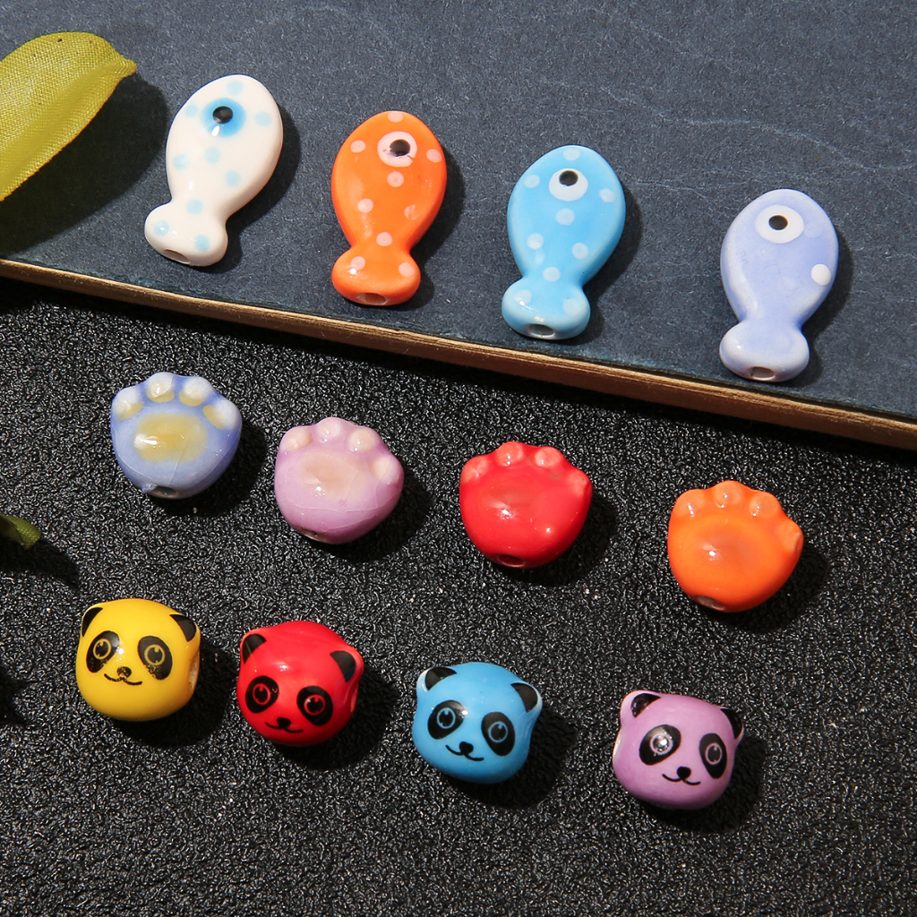 Beadia Túi 10 Hạt Sứ In Hình Móng Vuốt Mèo / Gấu Trúc / Cá Nhiều Màu Sắc Dùng Làm Trang Sức DIY